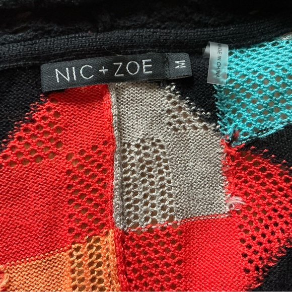 Nic+ Zoe women’s ribbed crochet cardigan sweater bright multicolored medium - Picture 7 of 9